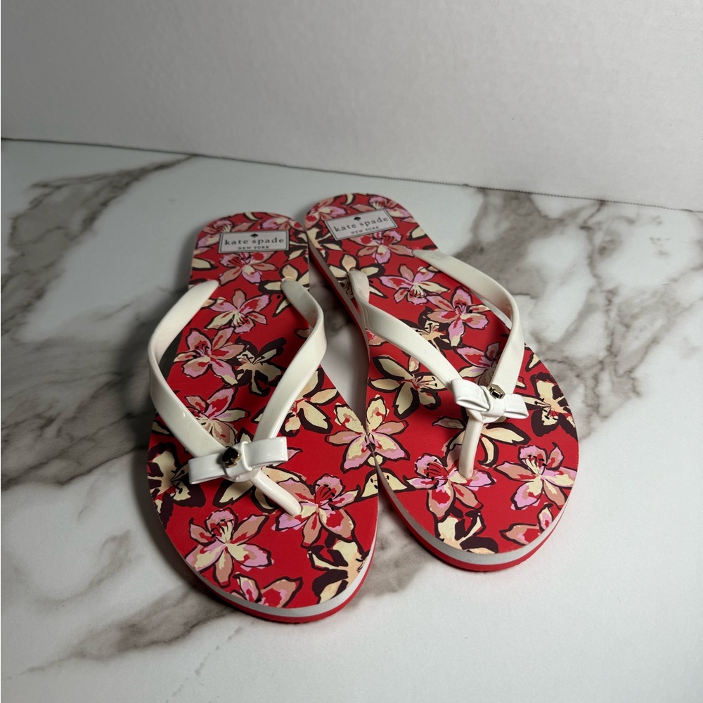 Kate Spade Floral Red and White Sandals NWOT